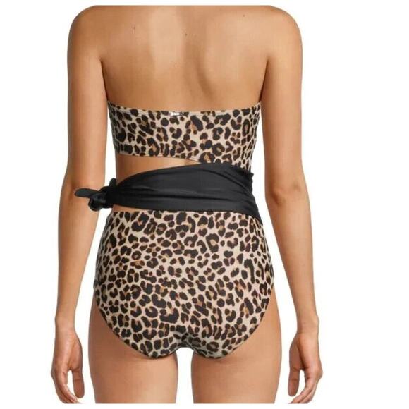 DKNY Suntan ​Leopard Print Brown & Black Cutout Tie One Piece Swimsuit 10 NWT - Picture 2 of 3